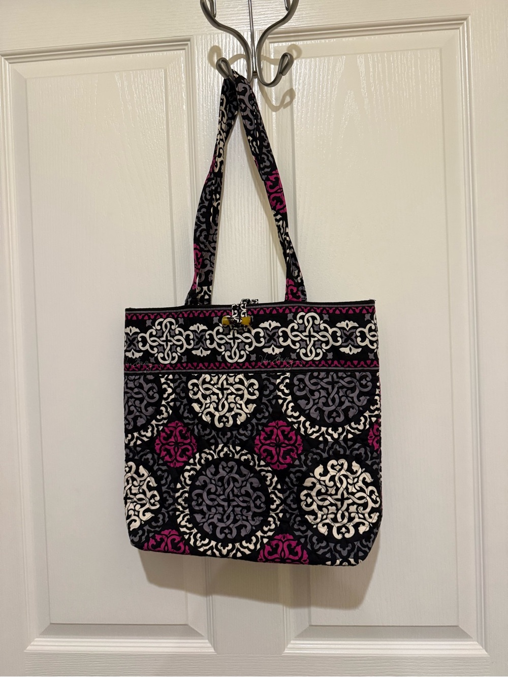 Vera Bradley Black, White & Magenta Patterned Quilted Tote